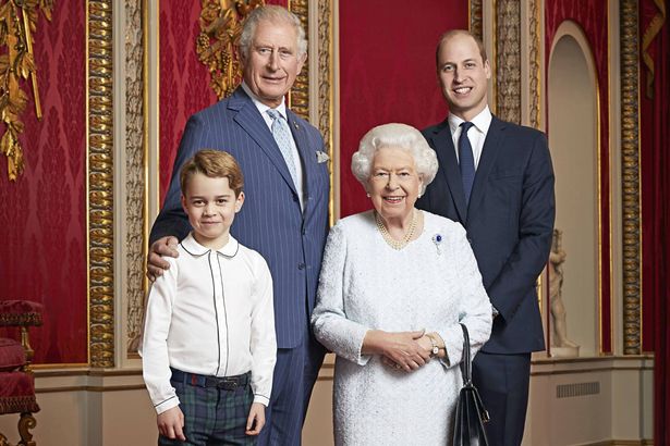 Prince Charles, Prince William, Queen Elizabeth II and Prince George