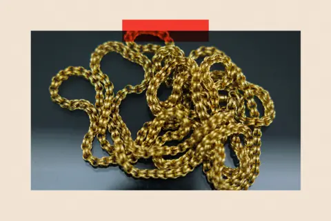 Getty Images A gold chain on countertop in a jeweller in Hatton Gardens on 16 April 2025 in London.