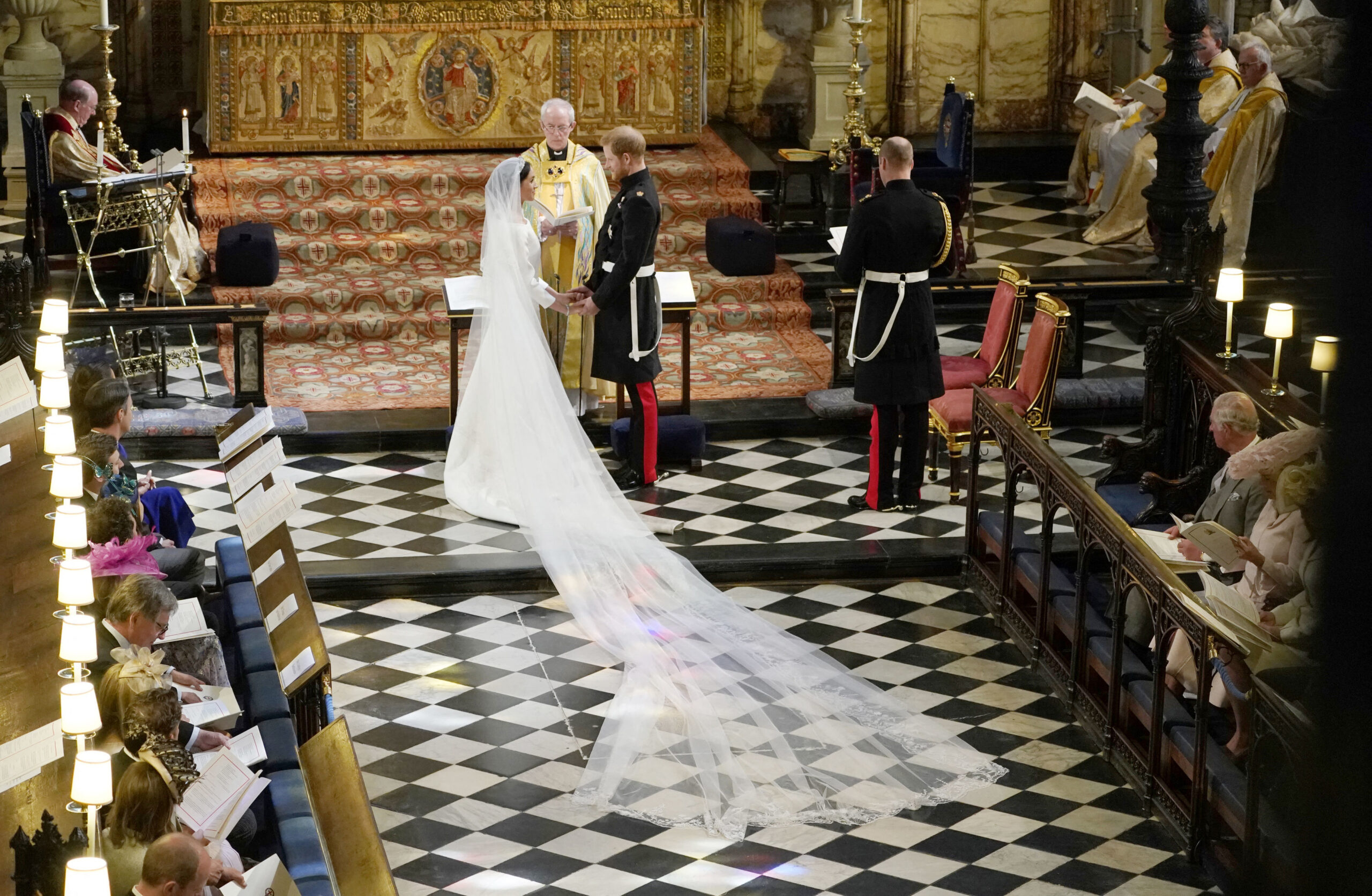 Prince Harry and Meghan Markle at the altar on their wedding day