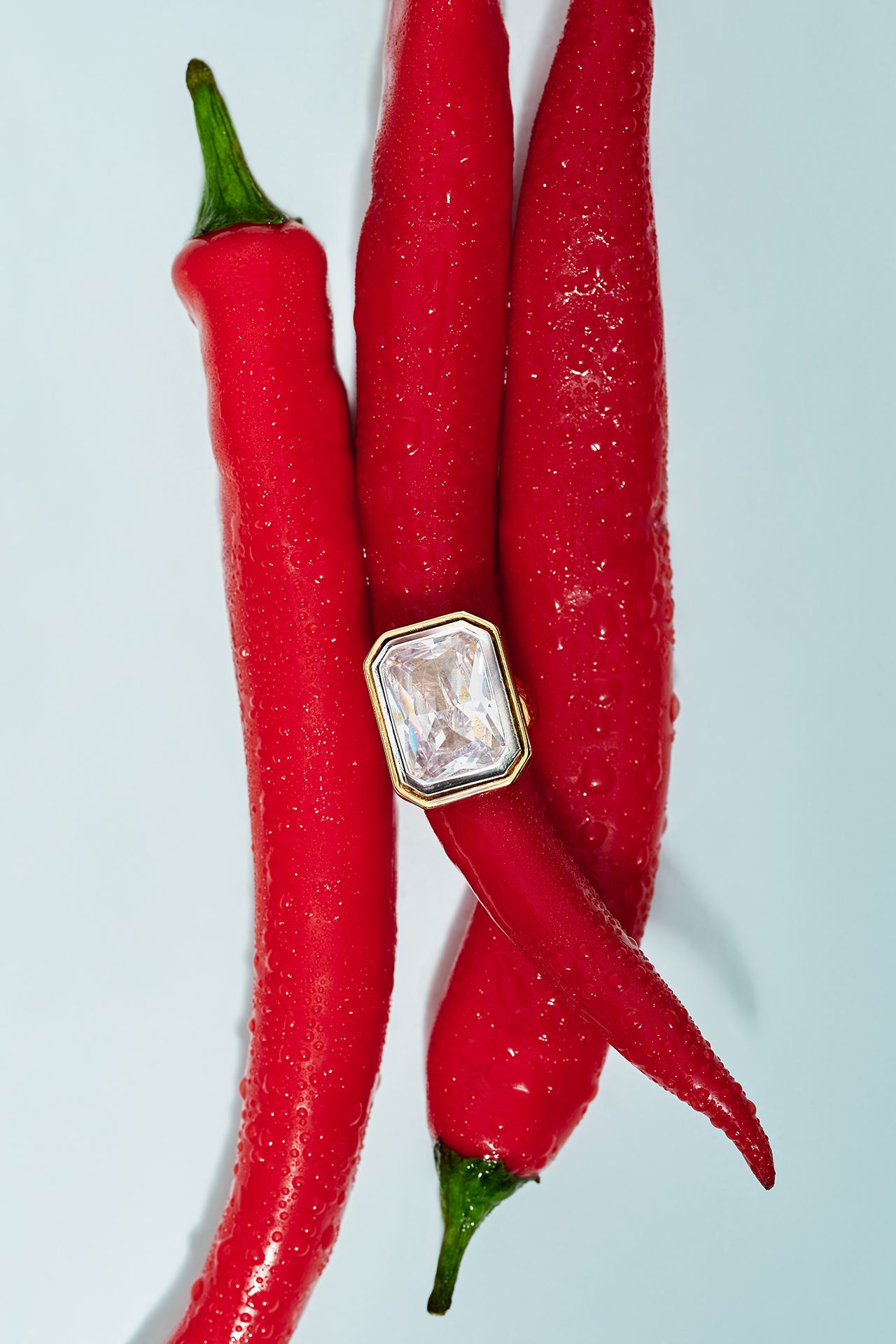 Image may contain Accessories Jewelry Food Pepper Plant Produce Vegetable Clothing Hosiery Sock and Ring