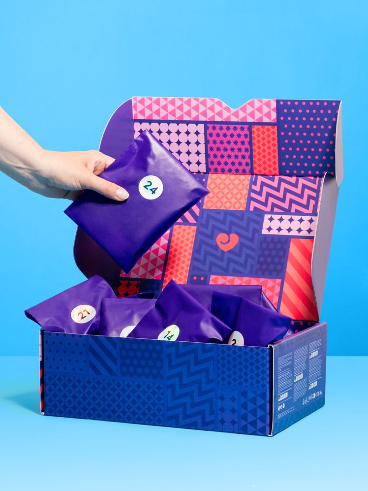 Image may contain: Purple, Box, Baby, and Person