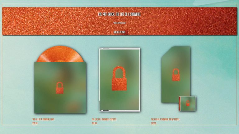 Taylor Swift's website features The Life of a Showgirl pre-order options. Pic: Reuters