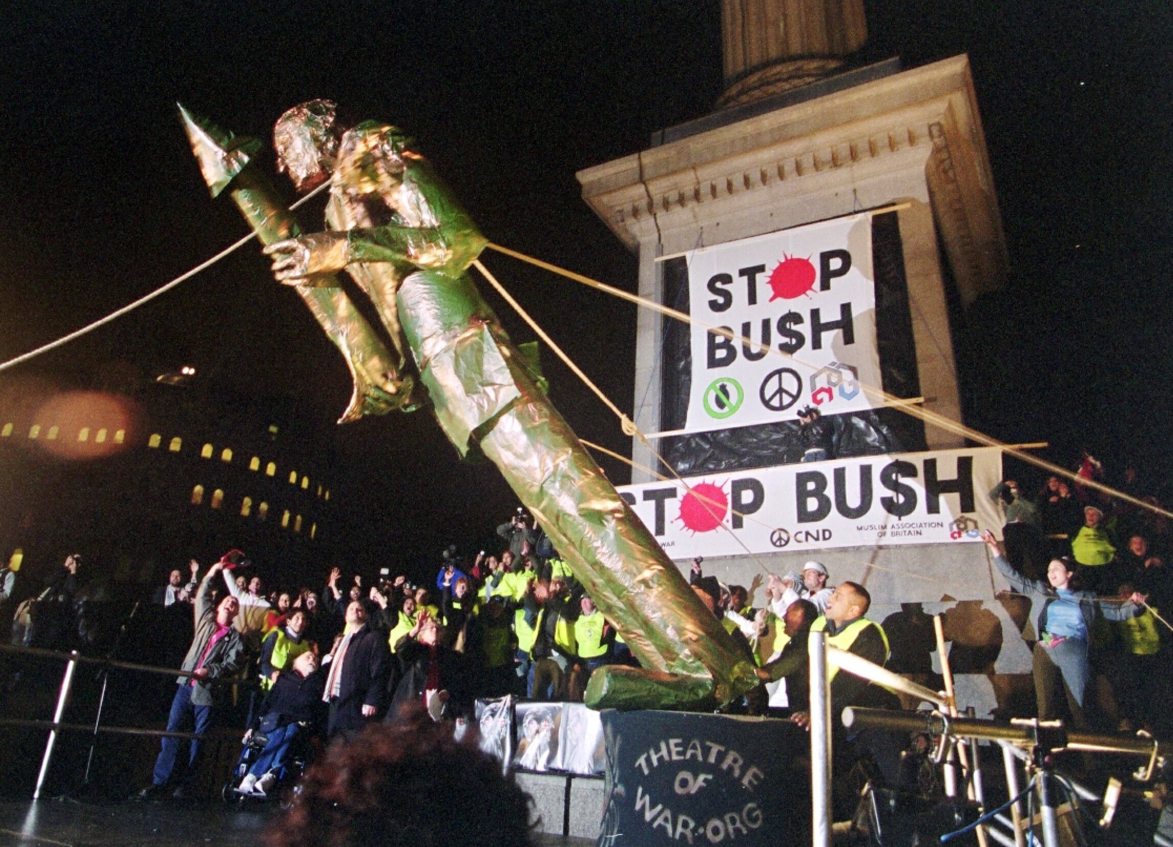 Protestors in London demonstrating against President George W. Bush's visit.