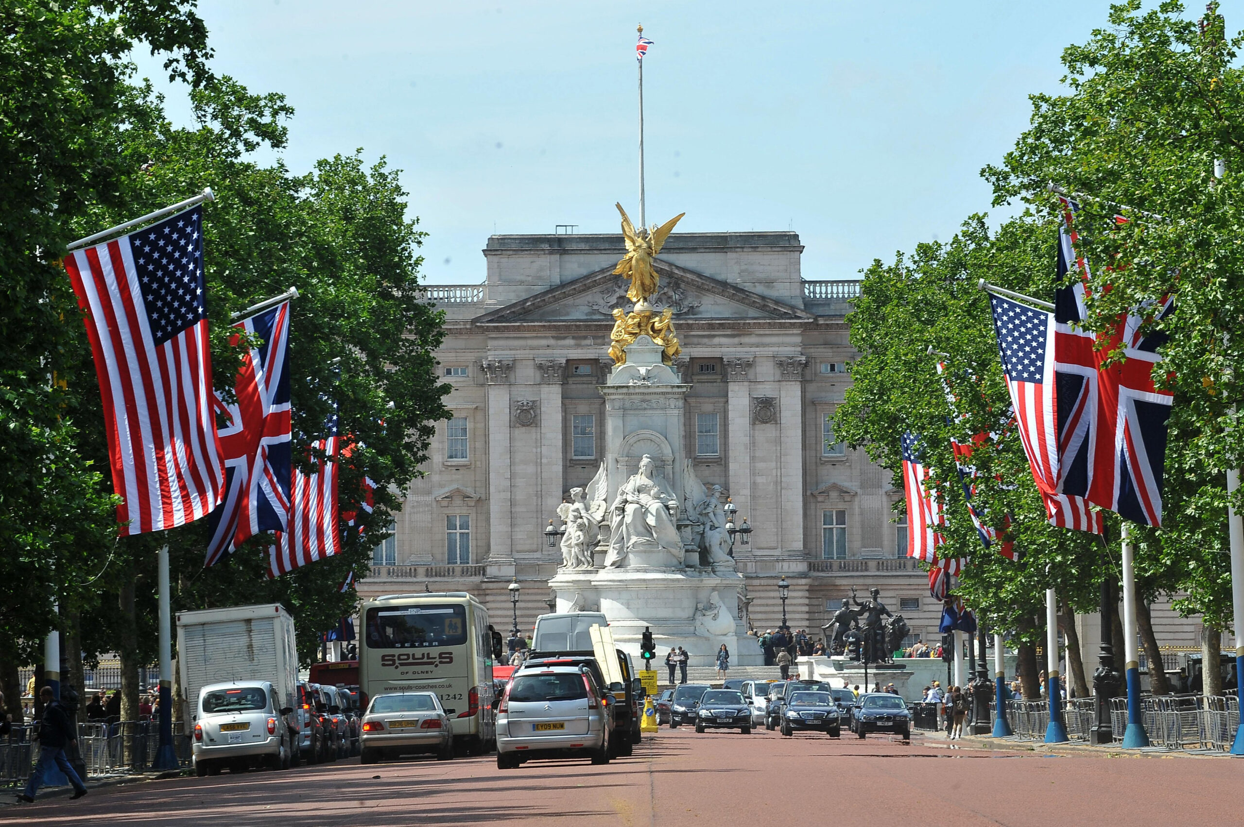 American and British flags line The Mall in London for President Obama's state visit.