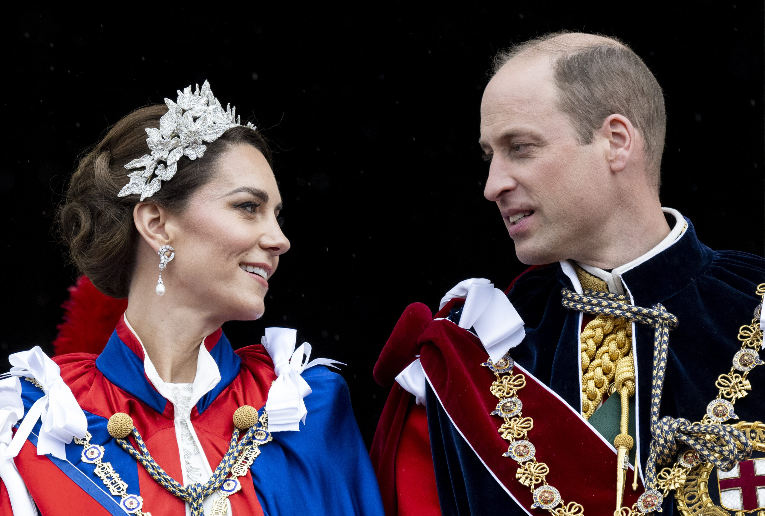 Prince William and Catherine, Princess of Wales, on the Buckingham Palace balcony.