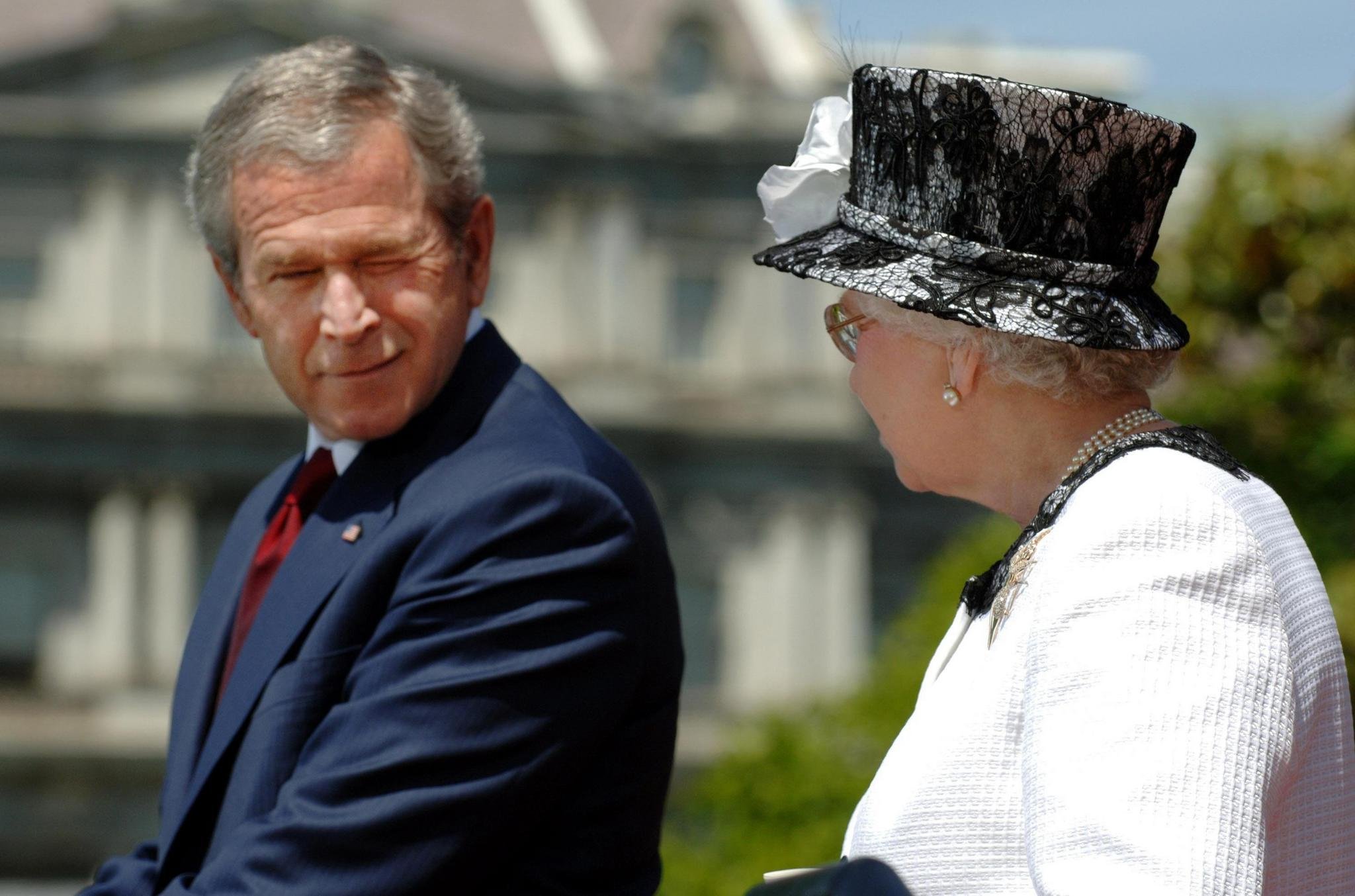 Queen Elizabeth II and George W. Bush at the White House.