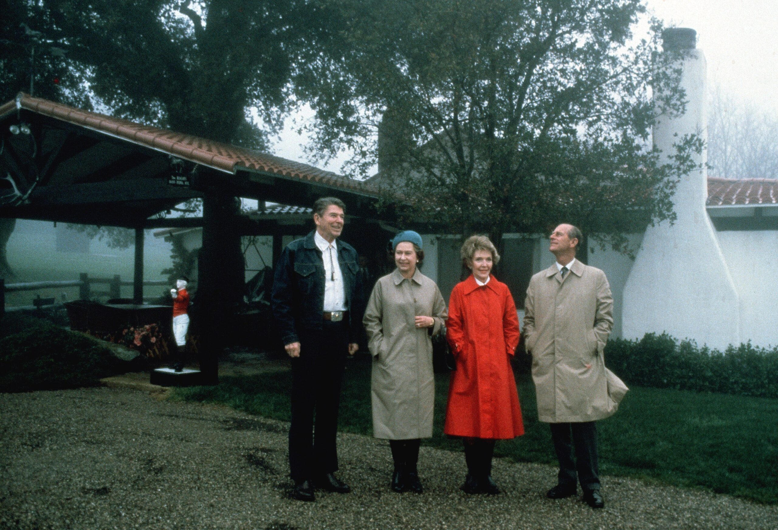 Queen Elizabeth II, Prince Philip, President Ronald Reagan, and Nancy Reagan at Rancho del Cielo.