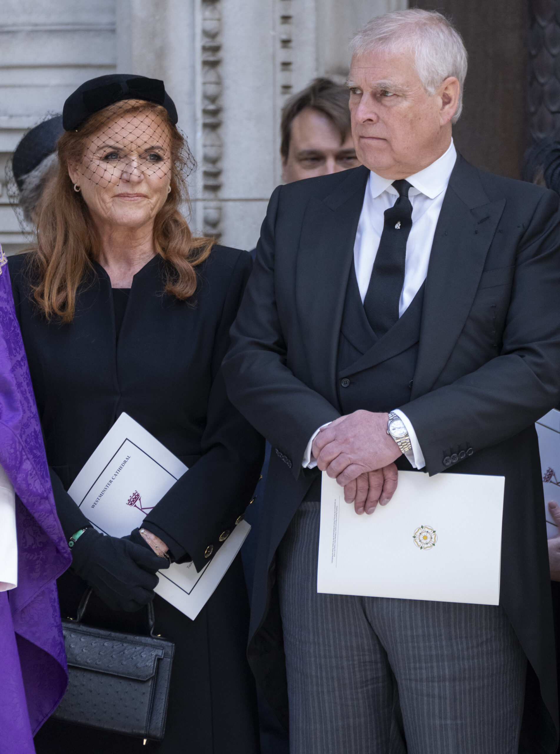 Prince Andrew and Sarah Ferguson wearing black at the Duchess of Kent's funeral