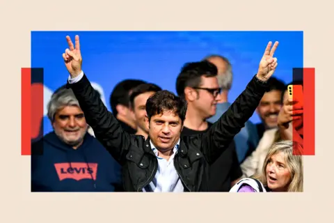 Getty Images Governor of Buenos Aires Province Axel Kicillof waves to supporters after the general elections
