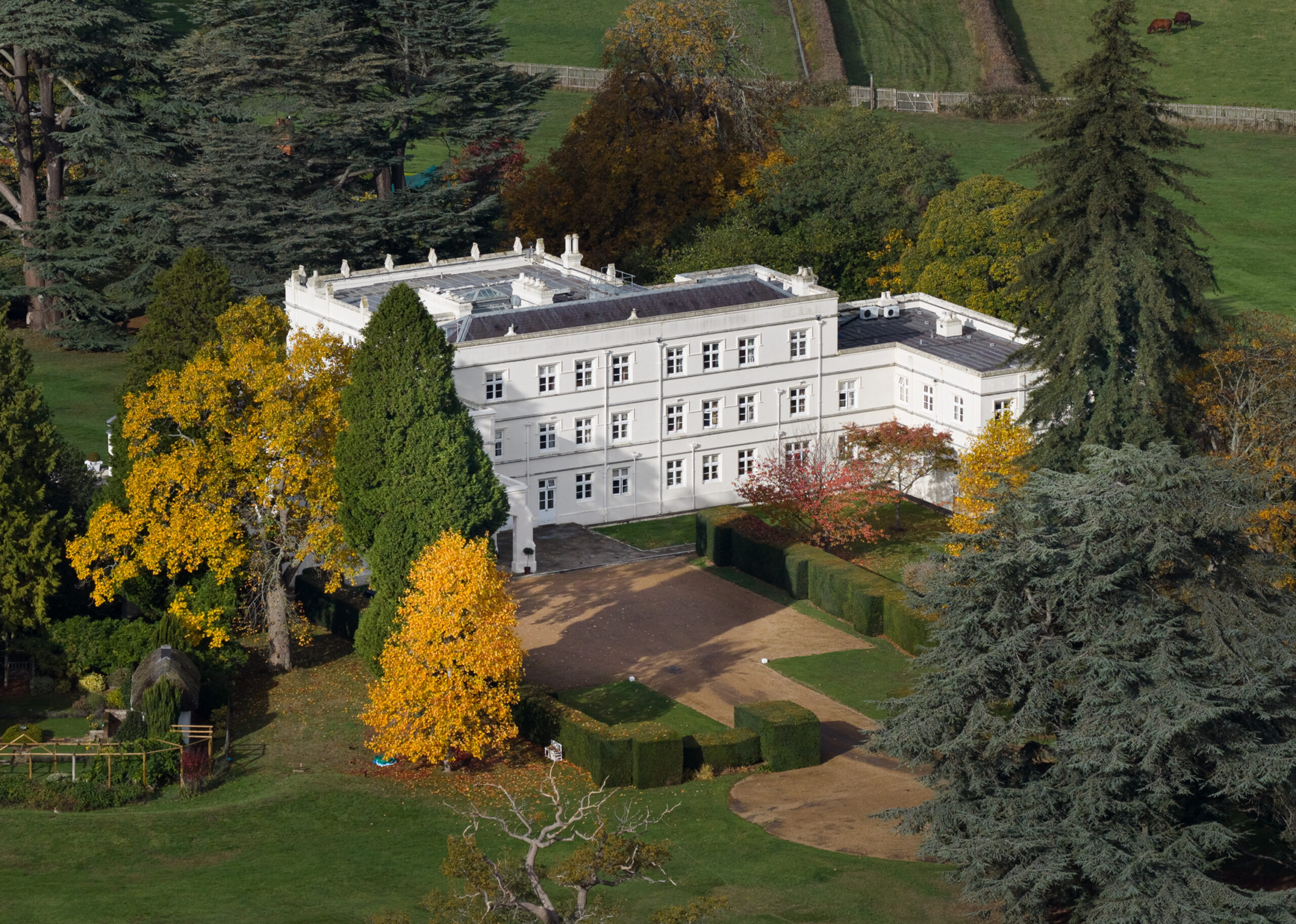 Aerial view of Royal Lodge in Windsor Great Park.