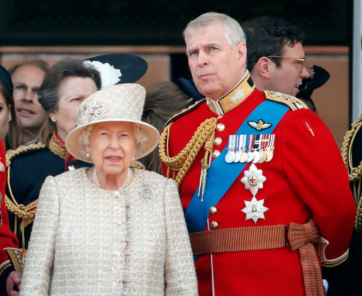 Queen Elizabeth II and Prince Andrew, Duke of York watching a flypast from the balcony of Buckingham Palace.