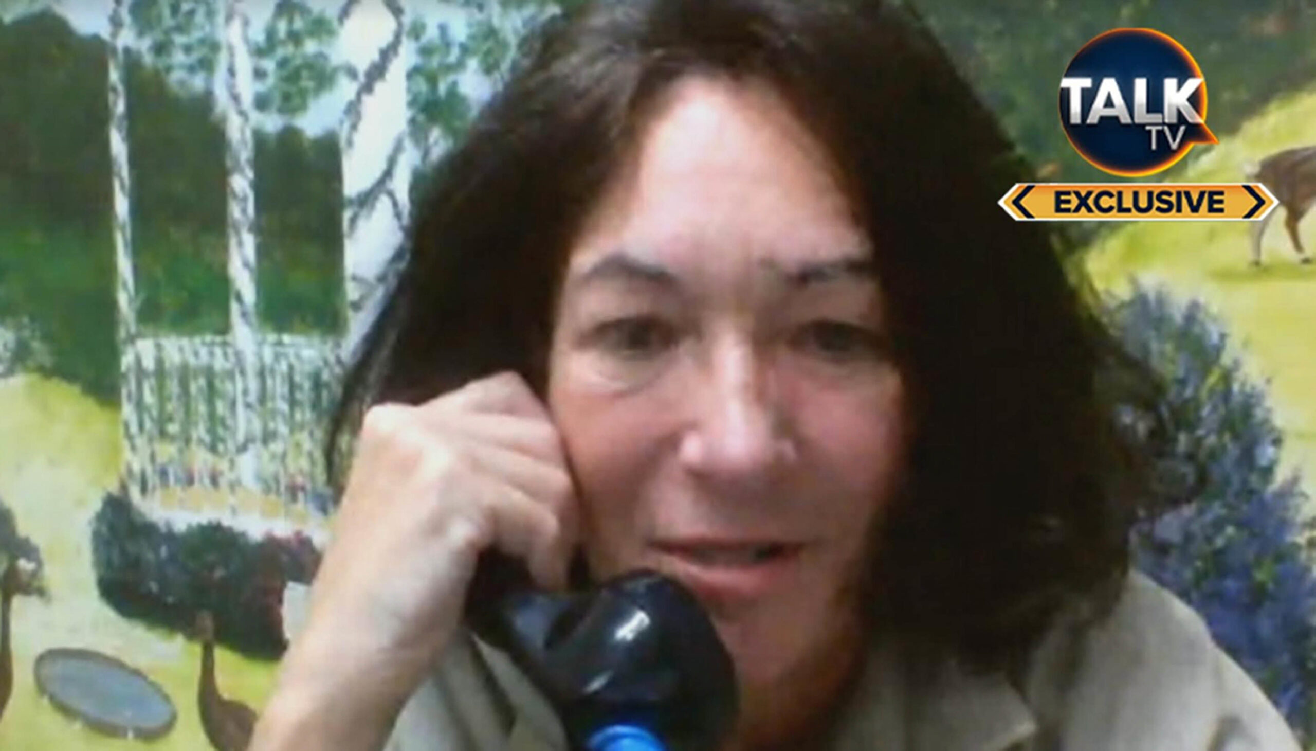 Ghislaine Maxwell on the phone from prison in a TalkTV interview.