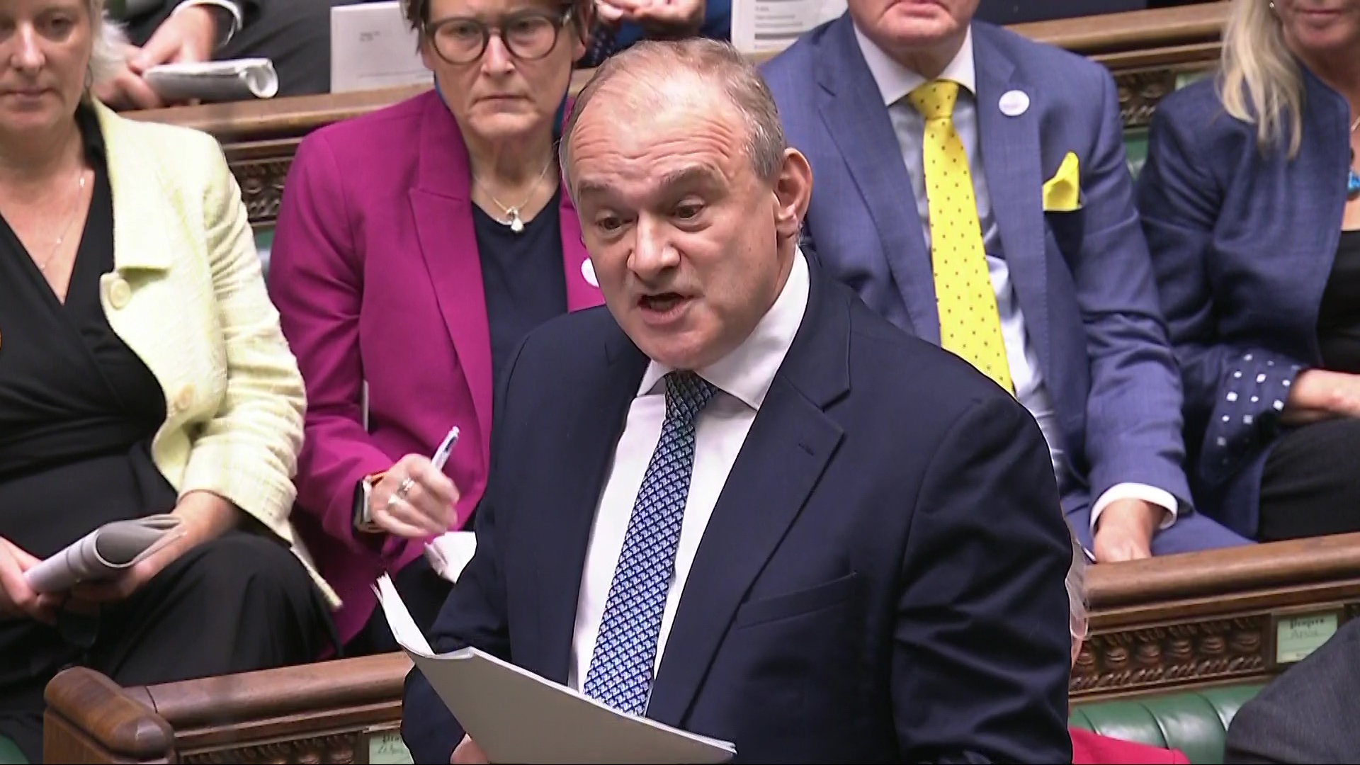 Liberal Democrat leader Sir Ed Davey speaking during Prime Minister's Questions in the House of Commons.