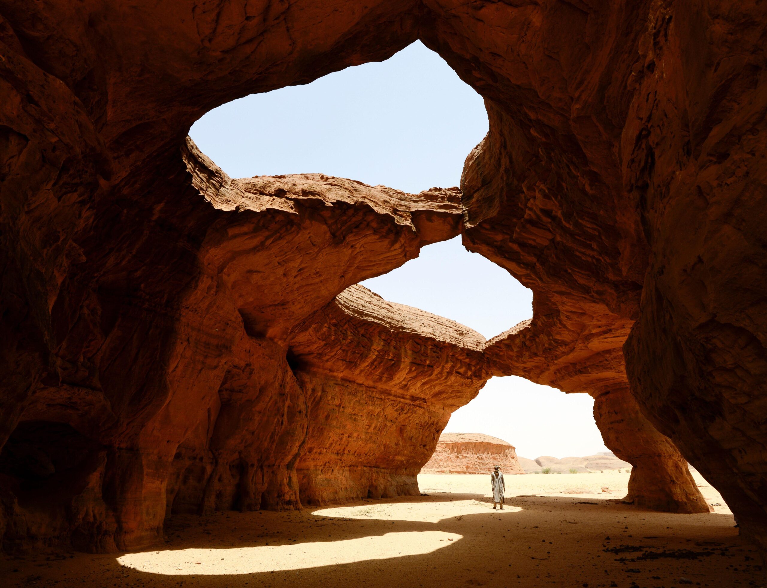 Erosion of a sandstone cave roof in the Sahara Desert.
