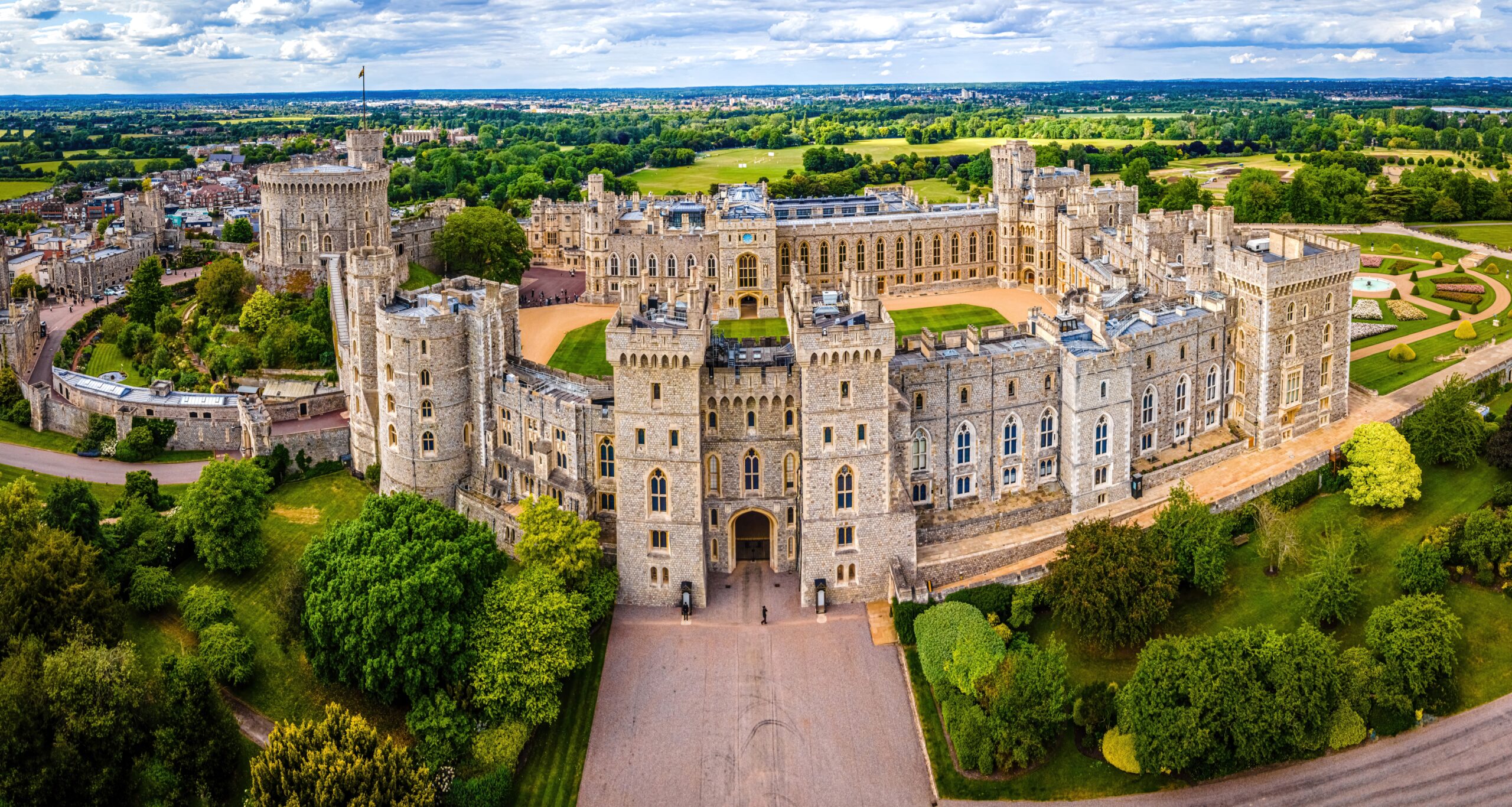 Aerial view of Windsor Castle in England.