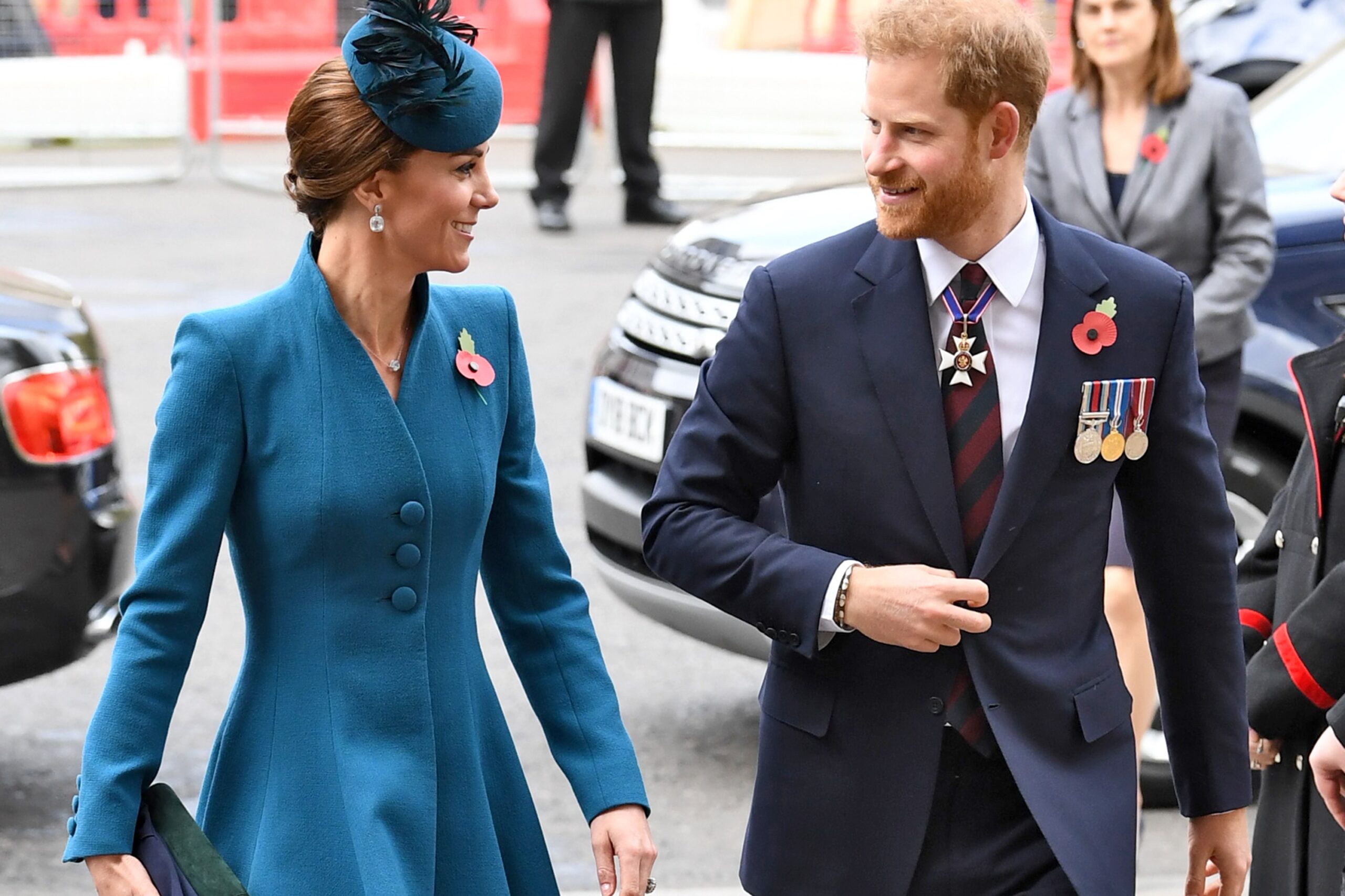 Catherine, Duchess of Cambridge, and Prince Harry attending the Anzac Day Commemorative Service.