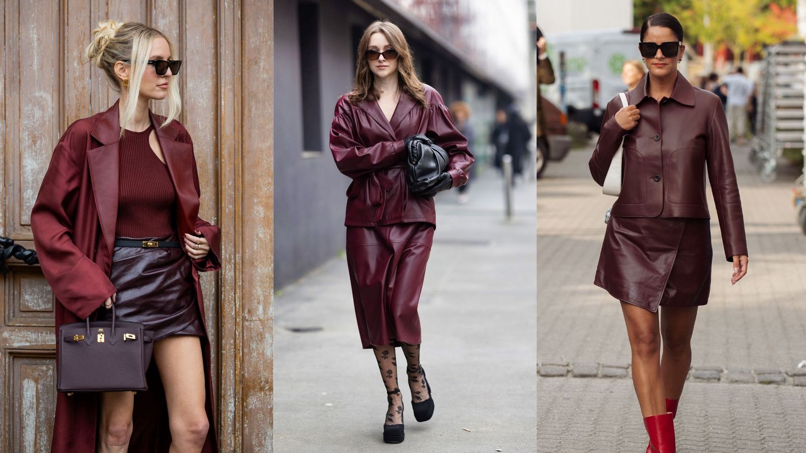 Burgundy Leather Skirt and Jacket