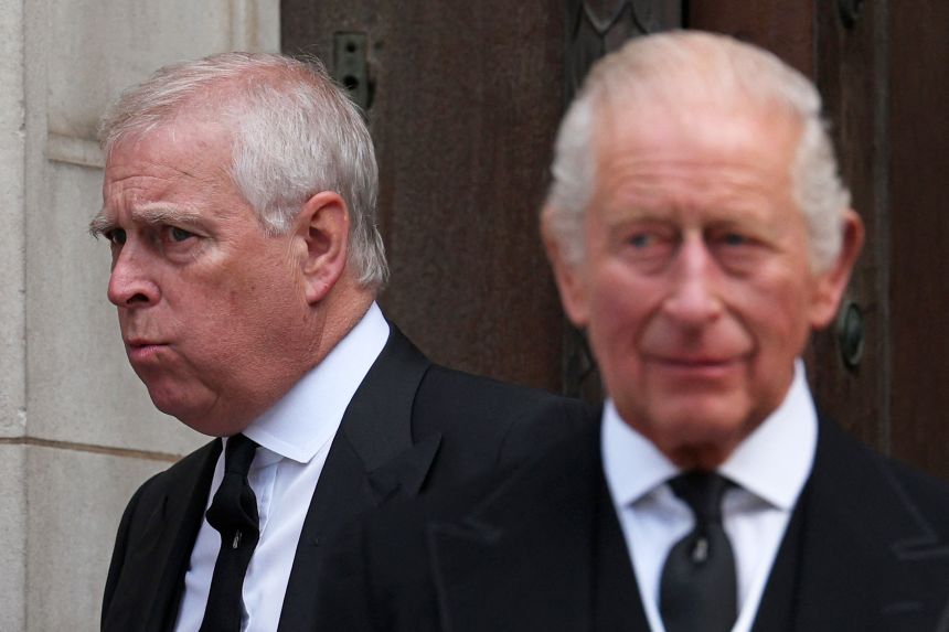 Andrew is pictured alongside his brother, King Charles III following the Duchess of Kent's funeral service in London on September 16.