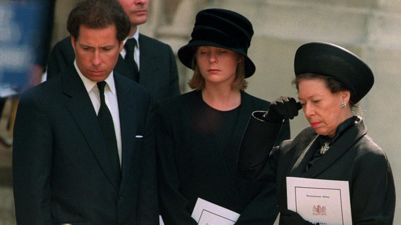 Princess Margaret and her son at Princess Diana's funeral in 1997