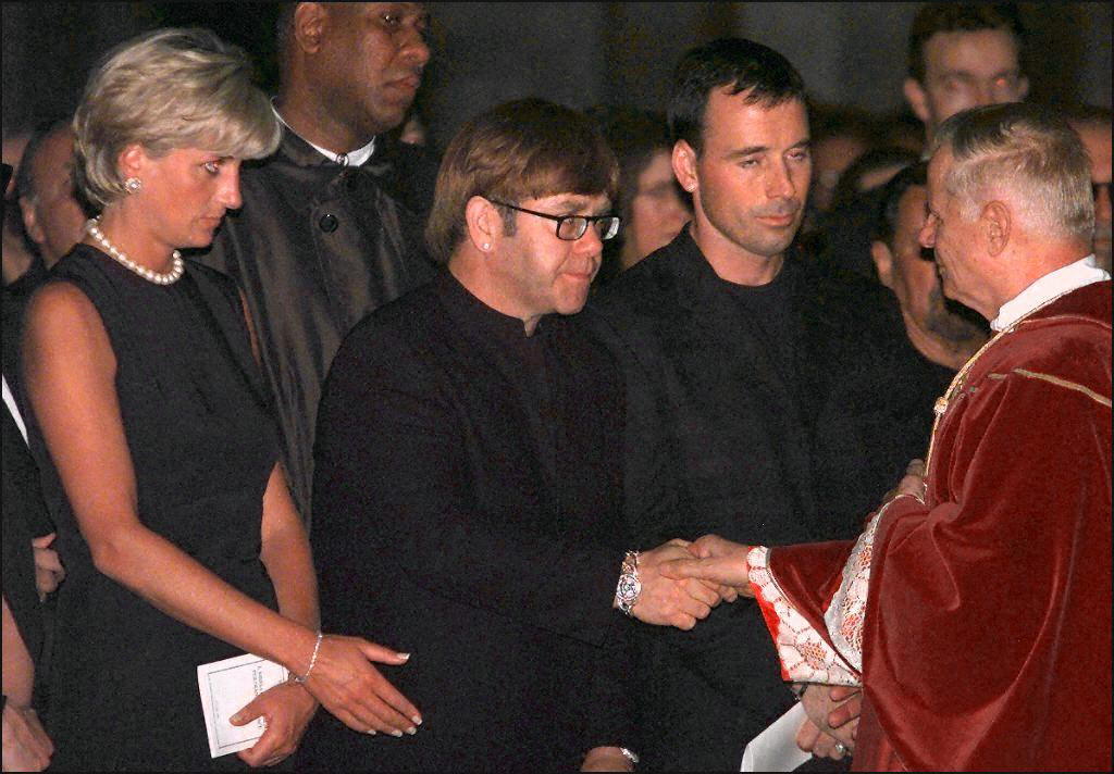Princess Diana and Elton John at Gianni Versace's funeral