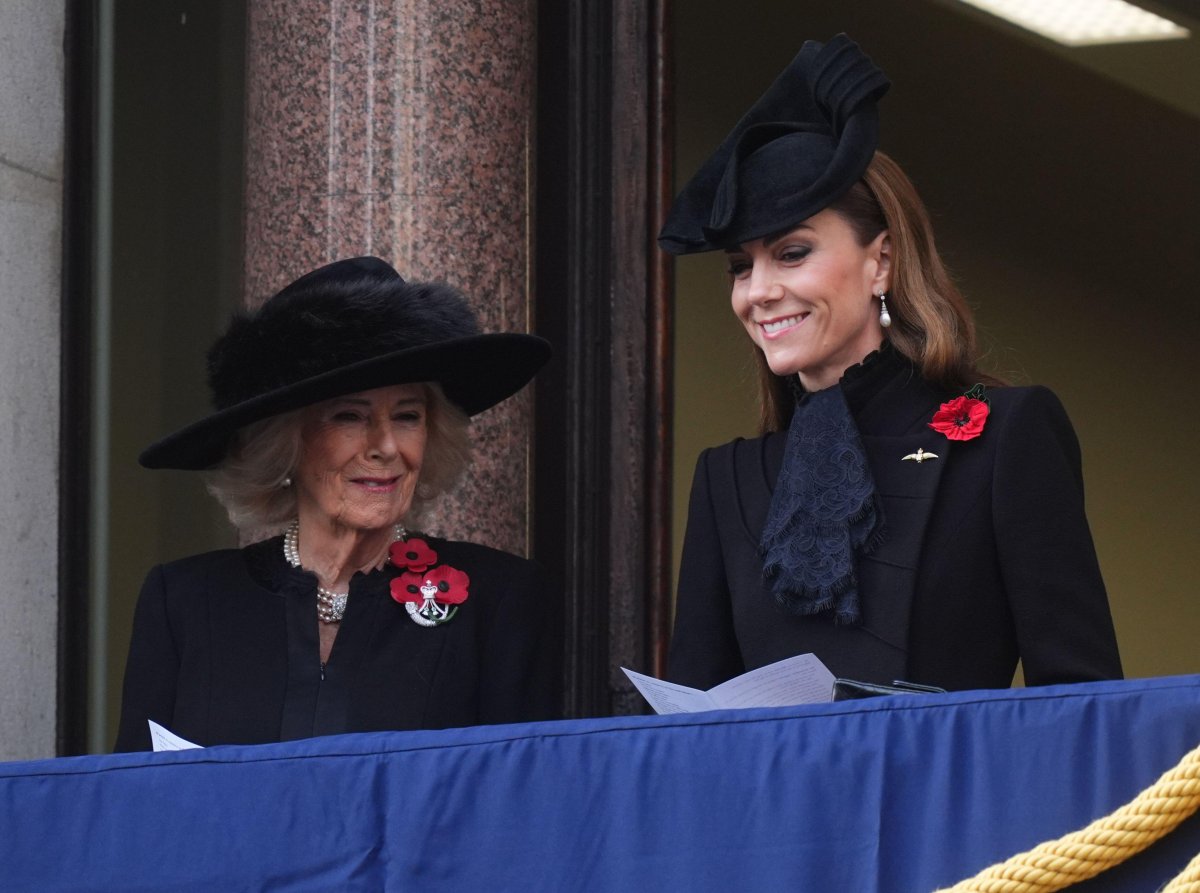 The Queen and the Princess of Wales attend the Remembrance Sunday service at the Cenotaph in London on November 9, 2025 (James Manning/PA Images/Alamy)