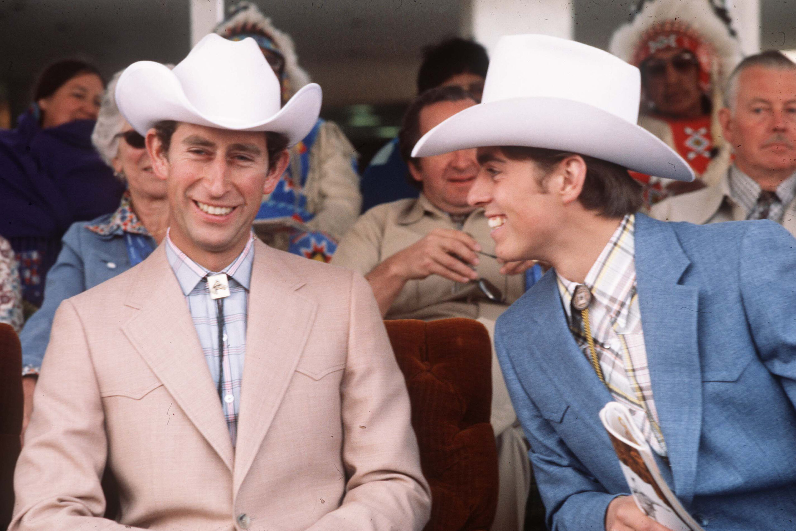 Prince Charles and Prince Andrew dressed as cowboys in Calgary, Canada.