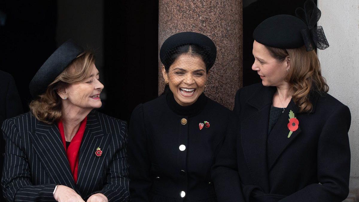 Cherie Blair, Akshata Murty and Lady Starmer during the Remembrance Sunday service at the Cenotaph in London