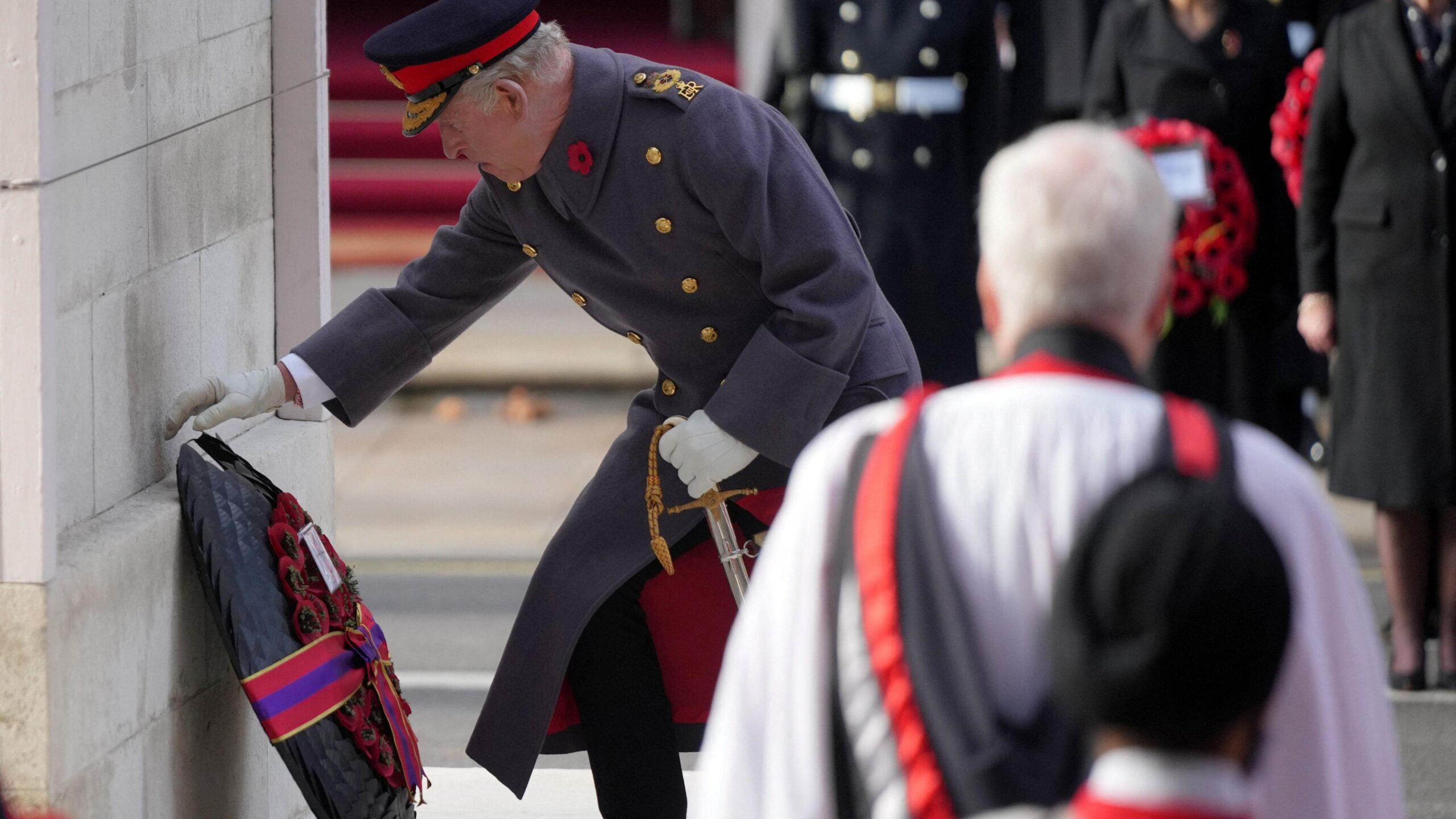 The King laying a wreath on the Cenotaph in Whitehall