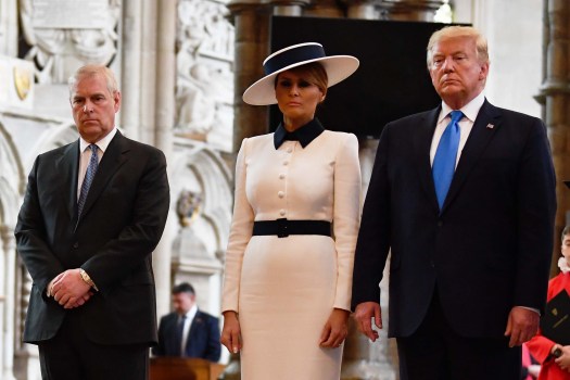 U.S. President Trump's State Visit To UK - Day One LONDON, ENGLAND - JUNE 03: US President Donald Trump and First Lady Melania Trump, alongside Prince Andrew, Duke of York (L) pay their respects at the Tomb of the Unknown Warrior in Westminster Abbey on June 3, 2019 in London, England. President Trump's three-day state visit will include lunch with the Queen, and a State Banquet at Buckingham Palace, as well as business meetings with the Prime Minister and the Duke of York, before travelling to Portsmouth to mark the 75th anniversary of the D-Day landings. (Photo by Jeff J Mitchell/Getty Images)