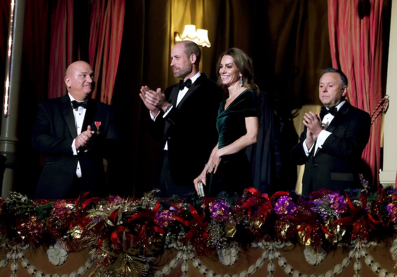 LONDON, ENGLAND - NOVEMBER 19: Catherine, Princess of Wales and Prince William, Prince of Wales attend the Royal Variety Performance at the Royal Albert Hall on November 19, 2025 in London, England. (Photo by Jonathan Buckmaster-WPA Pool/Getty Images)