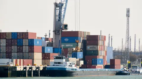 Getty Images A container terminal at the Port of Rotterdam on April 3, 2025 in Rotterdam, Netherlands.