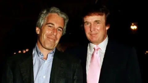 Davidoff Studios/Getty Images Jeffrey Epstein (left) and Donald Trump pose together at the Mar-a-Lago estate in 1997