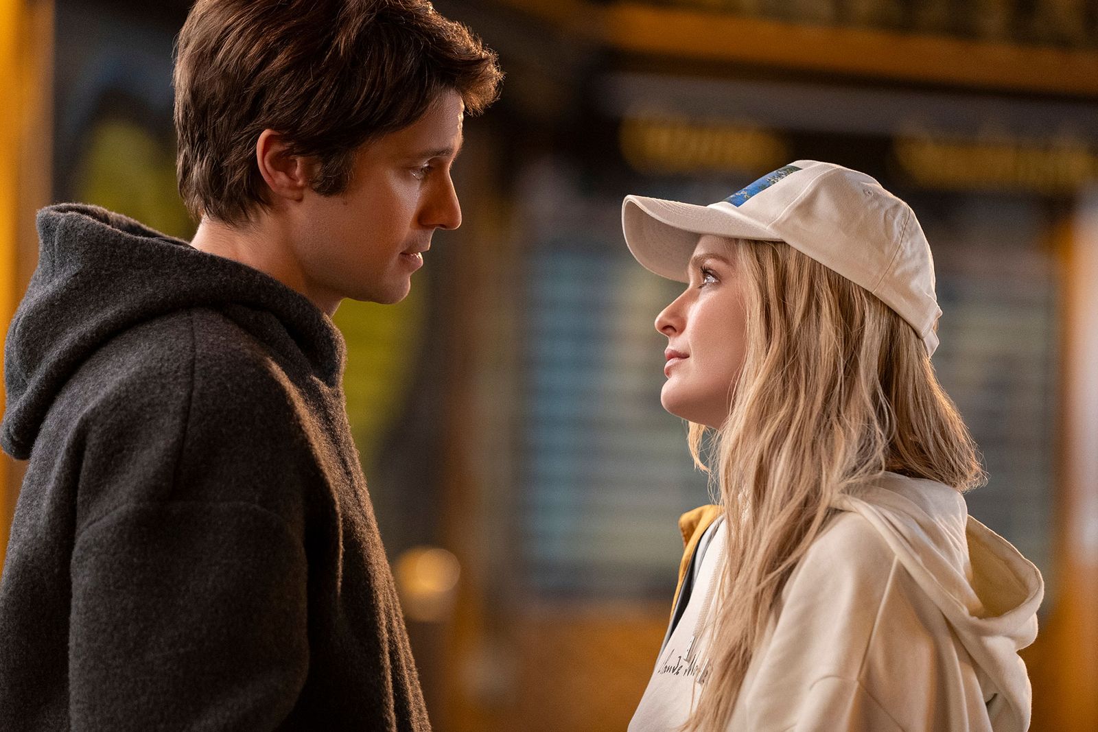 Image may contain Face Happy Head Person Smile Teen Adult Clothing Hat Conversation Dating and Romantic