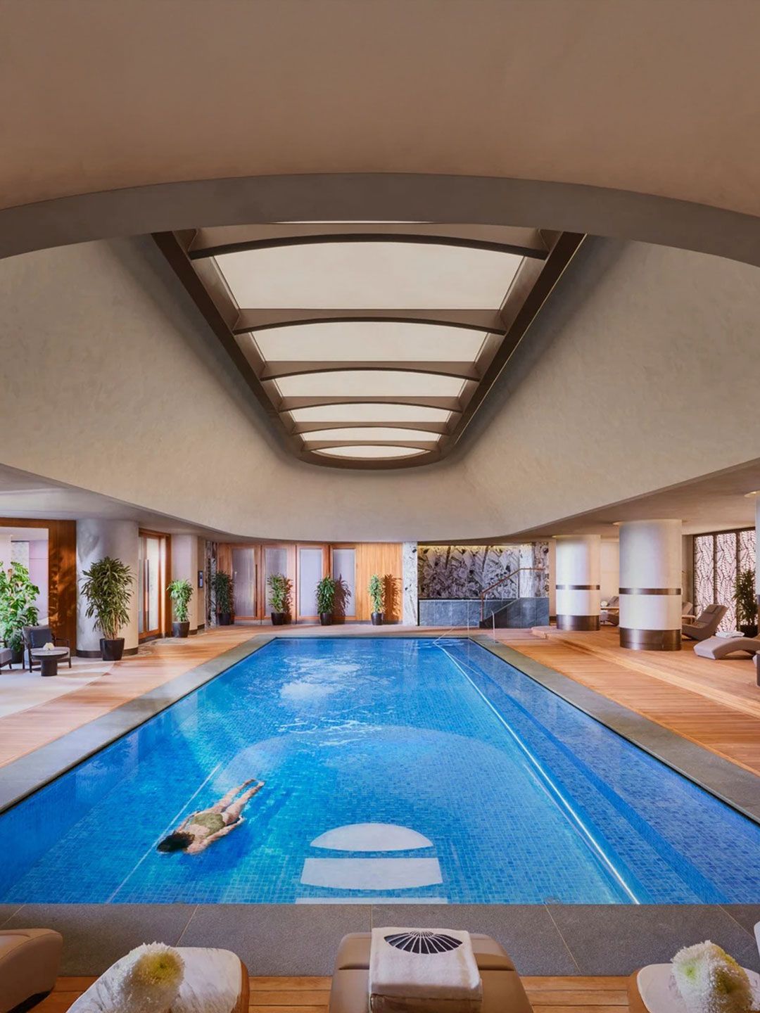 Image may contain Pool Water Swimming Pool Plant Outdoors Chair Furniture Person Aerial View and Floor