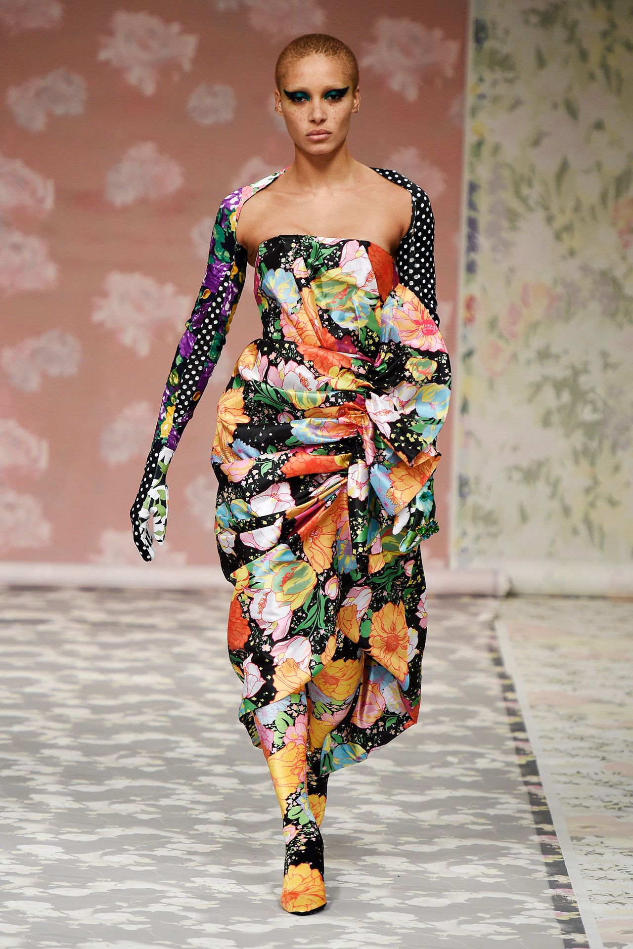 Image may contain Huw Higginson Clothing Dress Formal Wear Fashion Gown Adult Person and Runway