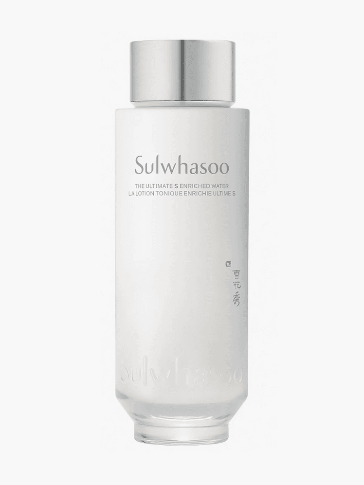 The Ultimate S Enriched Water in branded white bottle with silver cap on light gray background