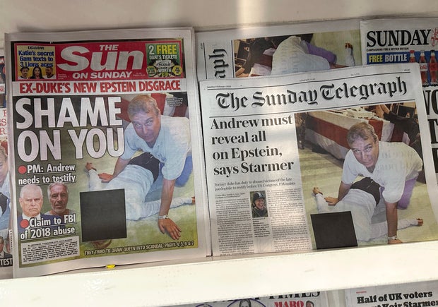 UK Front Pages Lead With New Andrew Mountbatten-Windsor Image As Further Epstein Files Released 