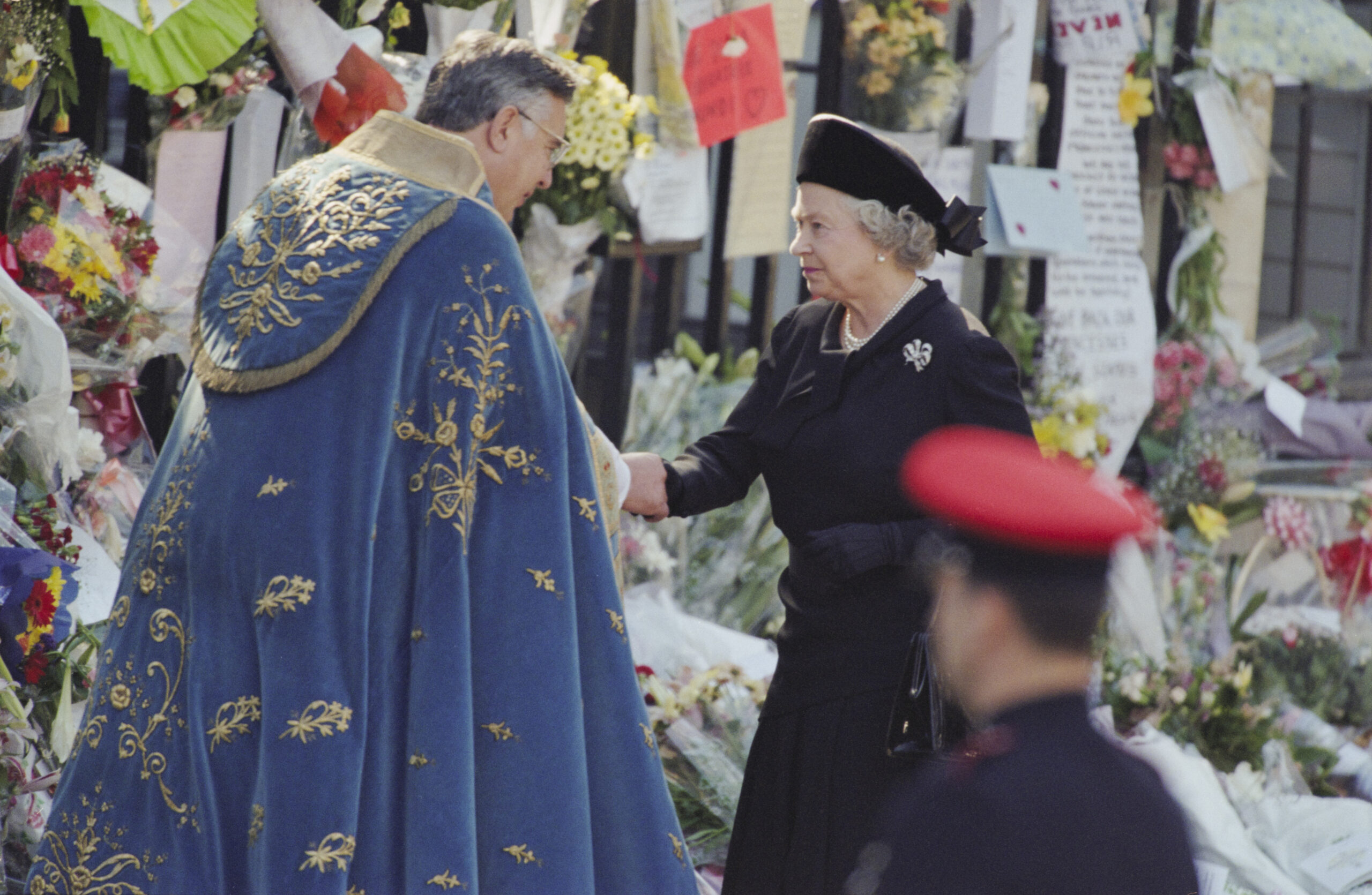Queen Elizabeth II attends the funeral service for Diana, Princess of Wales at Westminster Abbey, London, England, September 6, 1997